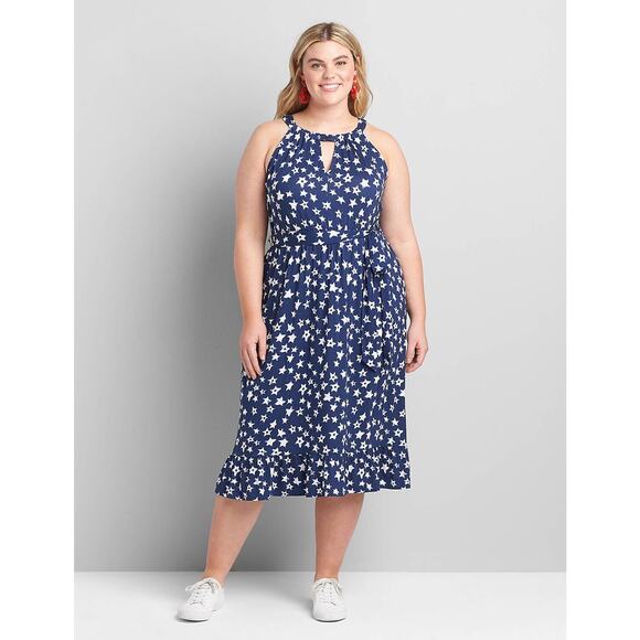 Lane Bryant Halter Fit & Flare Patriotic Stars Ruffle Dress 3XL see descr. - Picture 1 of 11